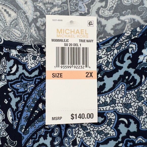 Michael Kors Plus Arabesque Paisley Navy Blue Sleeveless Maxi Sun Dress 2X NWT - Picture 12 of 13
